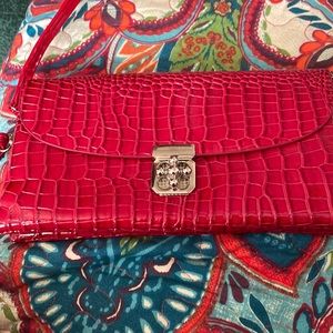 Faux Red Crocodile Crossbody Bag